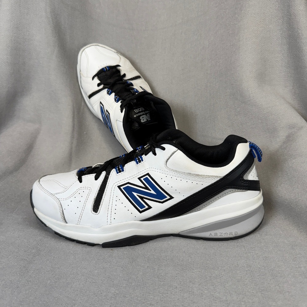 New Balance 608 Training Shoes M 11.5 White Blue Leather Cross Trainers MX608BW4